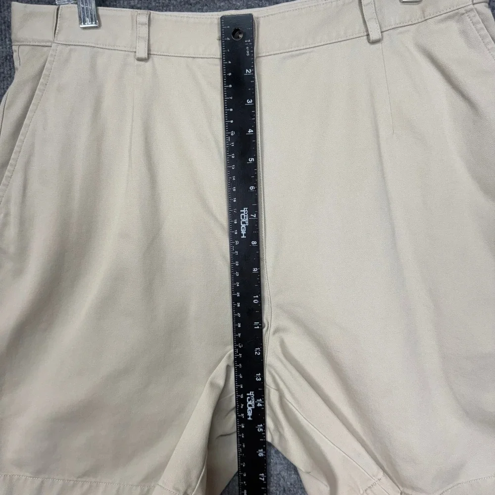 LL Bean Original Fit Shorts Womens 16 Khaki Tan Cotton Pleated High Rise Chino